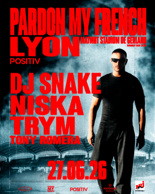 Festival techno "Positiv Festival" avec DJ SNAKE, TRYM, NISKA, TONY ROMERA au matmut stadium de Gerland à Lyon le 27 juin 2026. Festival soutenu par Encore et High-lo Billetterie disponible sur shotgun.