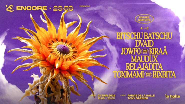 ENCORE x 23:59 - FÊTE DE LA MUSIQUE - Parvis de la Halle Tony Garnier - le 25 avril 2026. Soirée techno Toulouse Encore Totaal Rez Agenda billetterie ticker réserver acheter places tickets
