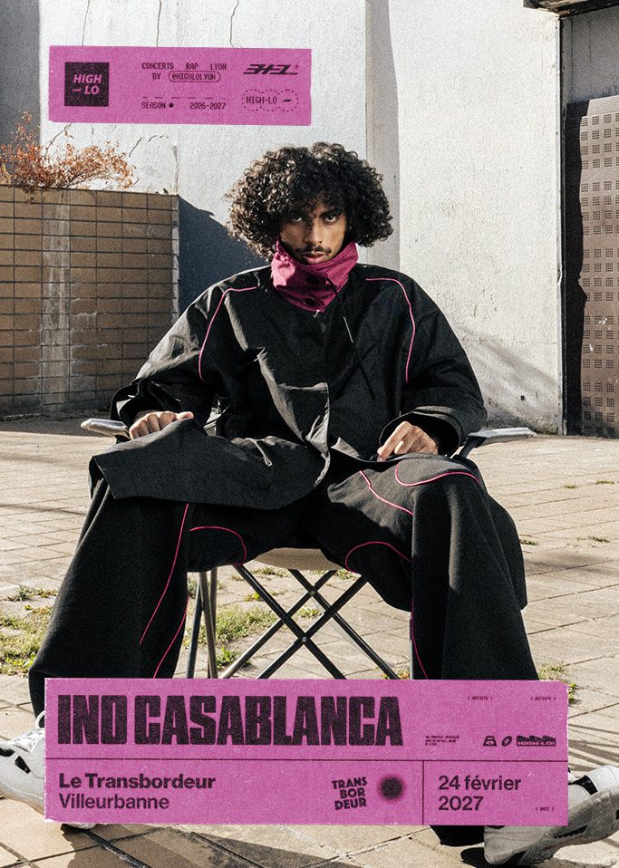 Ino Casablanca en concert au Transbordeur, Lyon le 24 février 2027. Un concert rap présenté par High-lo, billetterie disponible sur Shotgun